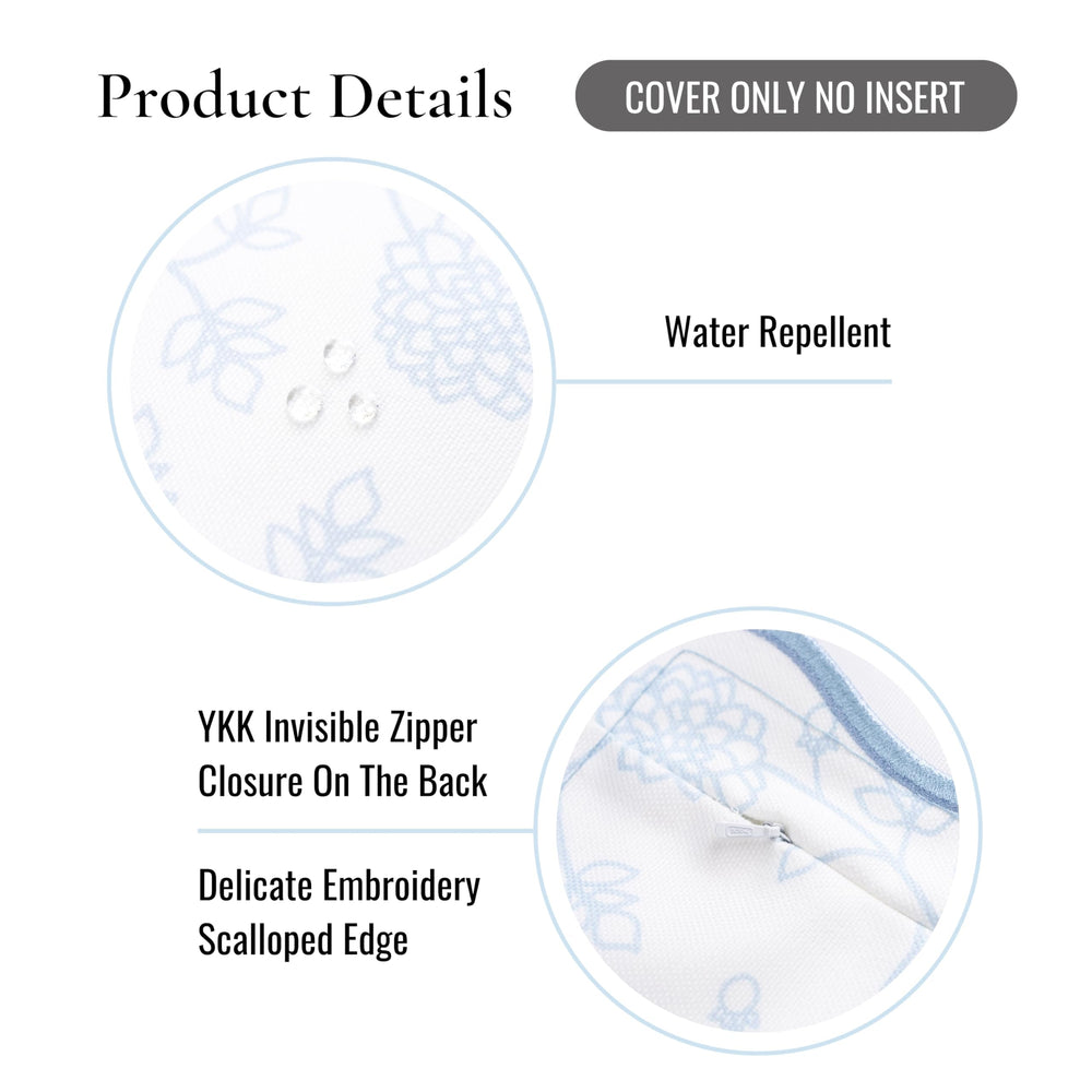 Hofdeco Premium pillow on patio furniture showing water-repellent outdoor benefit