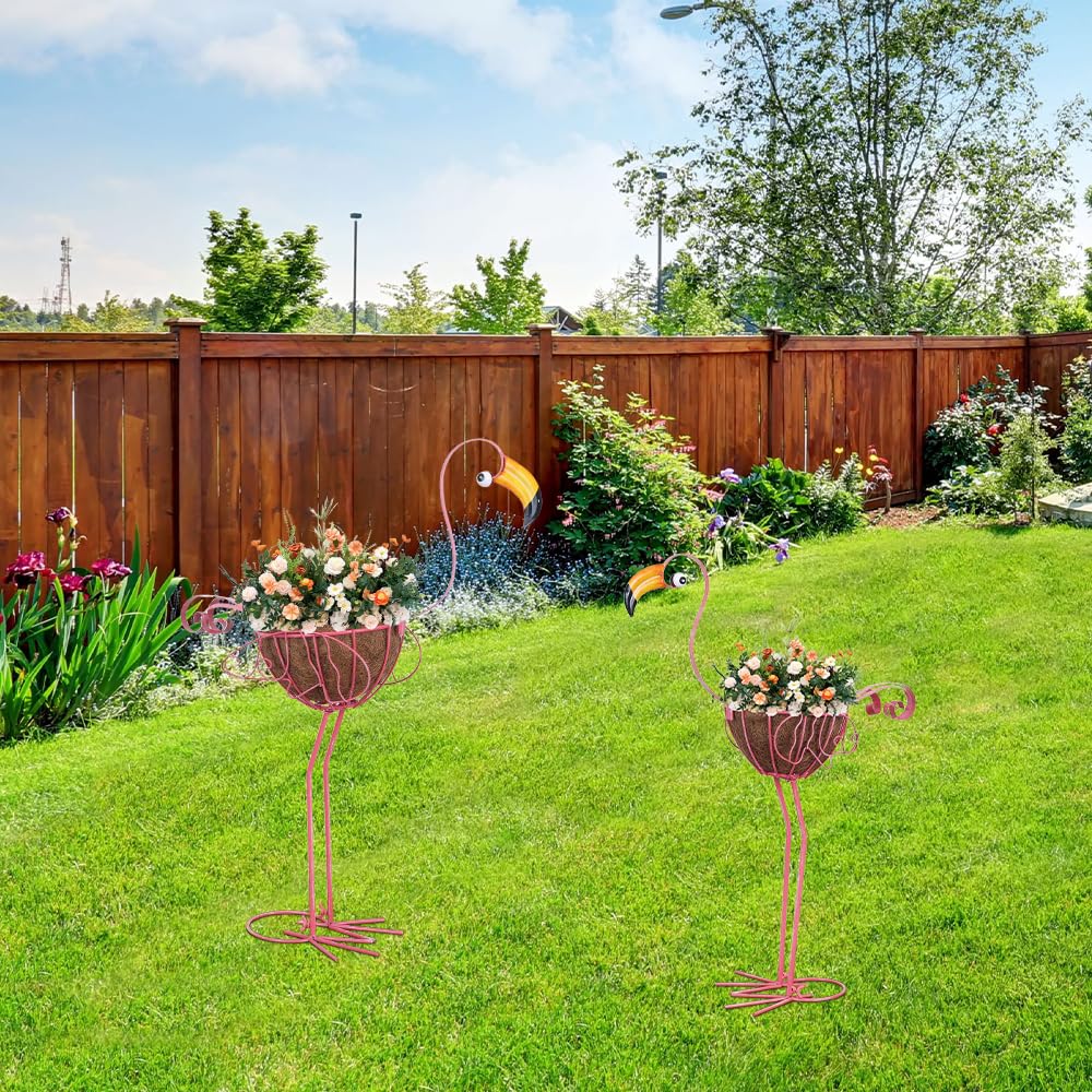 hogardeck flamingo in patio scene creating a playful garden focal point