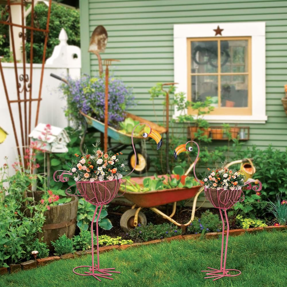 hogardeck flamingo staked in lawn demonstrating wind-resistant stability