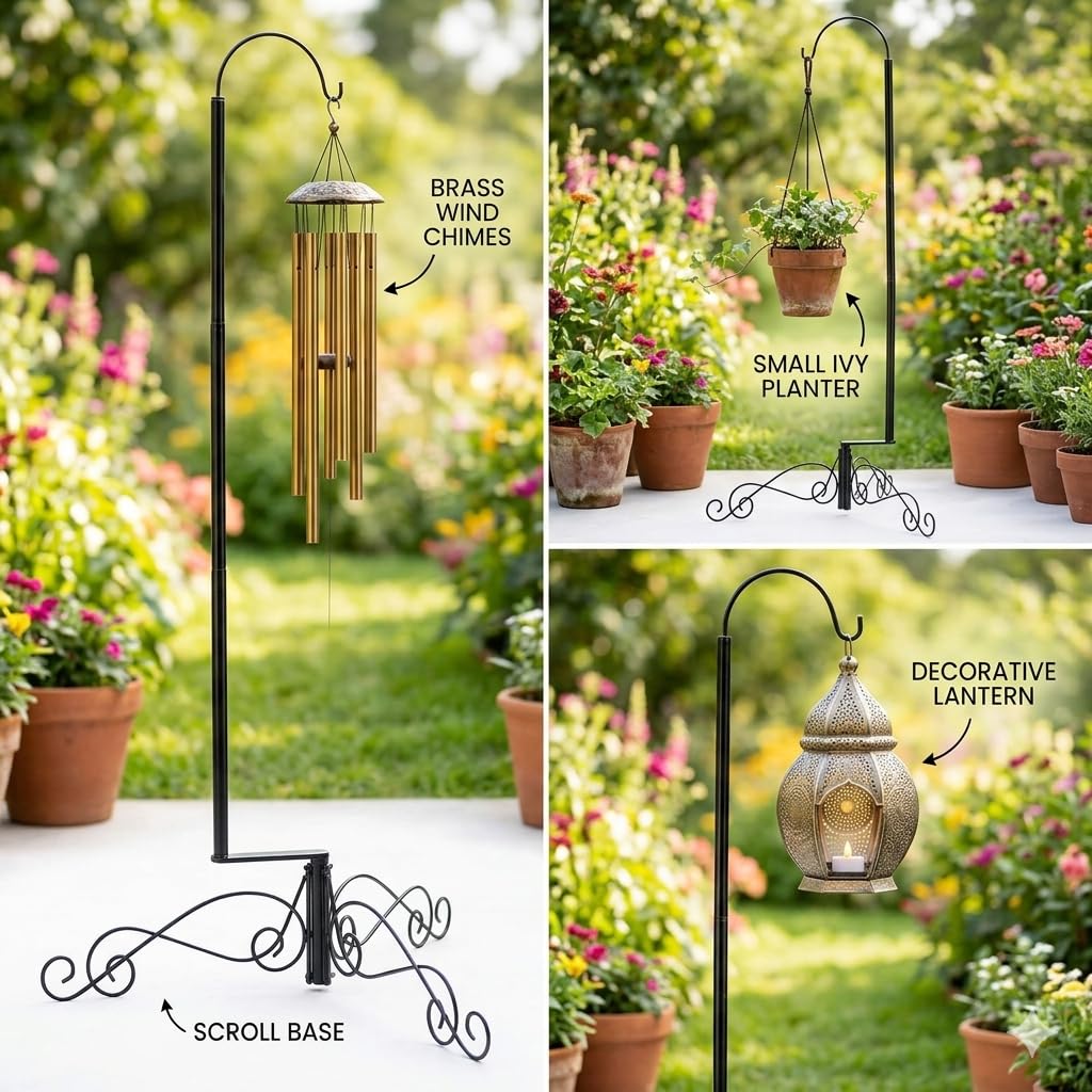 HOHIYA shepherd hook holding bird feeder for easy backyard viewing