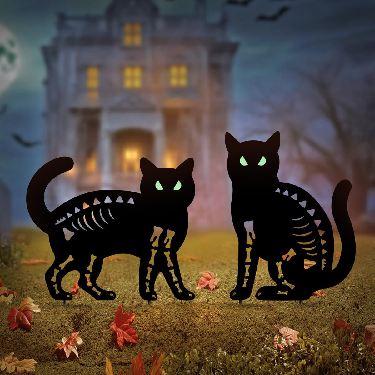 Hokfirm black cat front view showing silhouette and glow eyes for spooky curb appeal