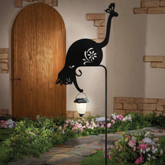Hokfirm front view of black metal cat stake showing shape and charm