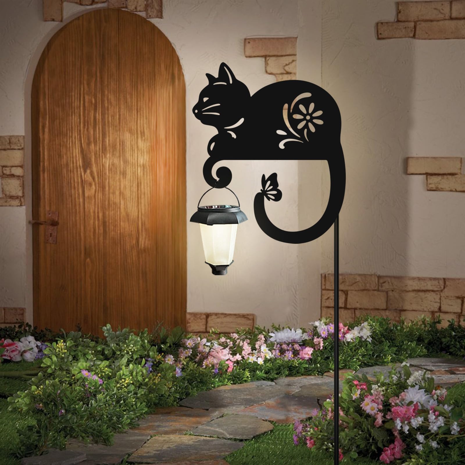 Hokfirm cat stake front view showing decoration and lighting benefit