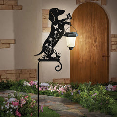 Hokfirm dachshund front view showing metal silhouette and decorative garden benefit