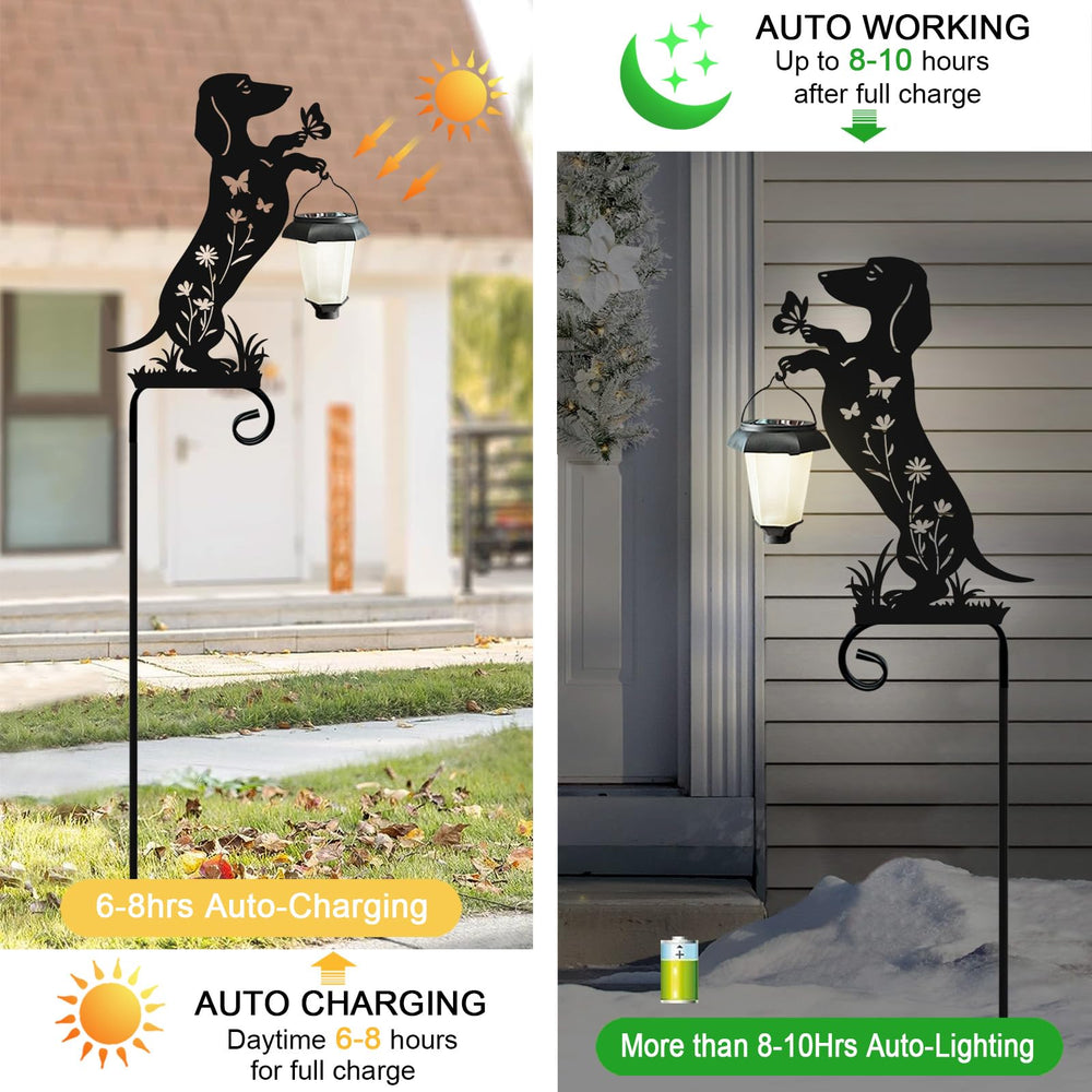 Hokfirm dachshund lit at night along pathway offering warm ambient glow for safety benefit