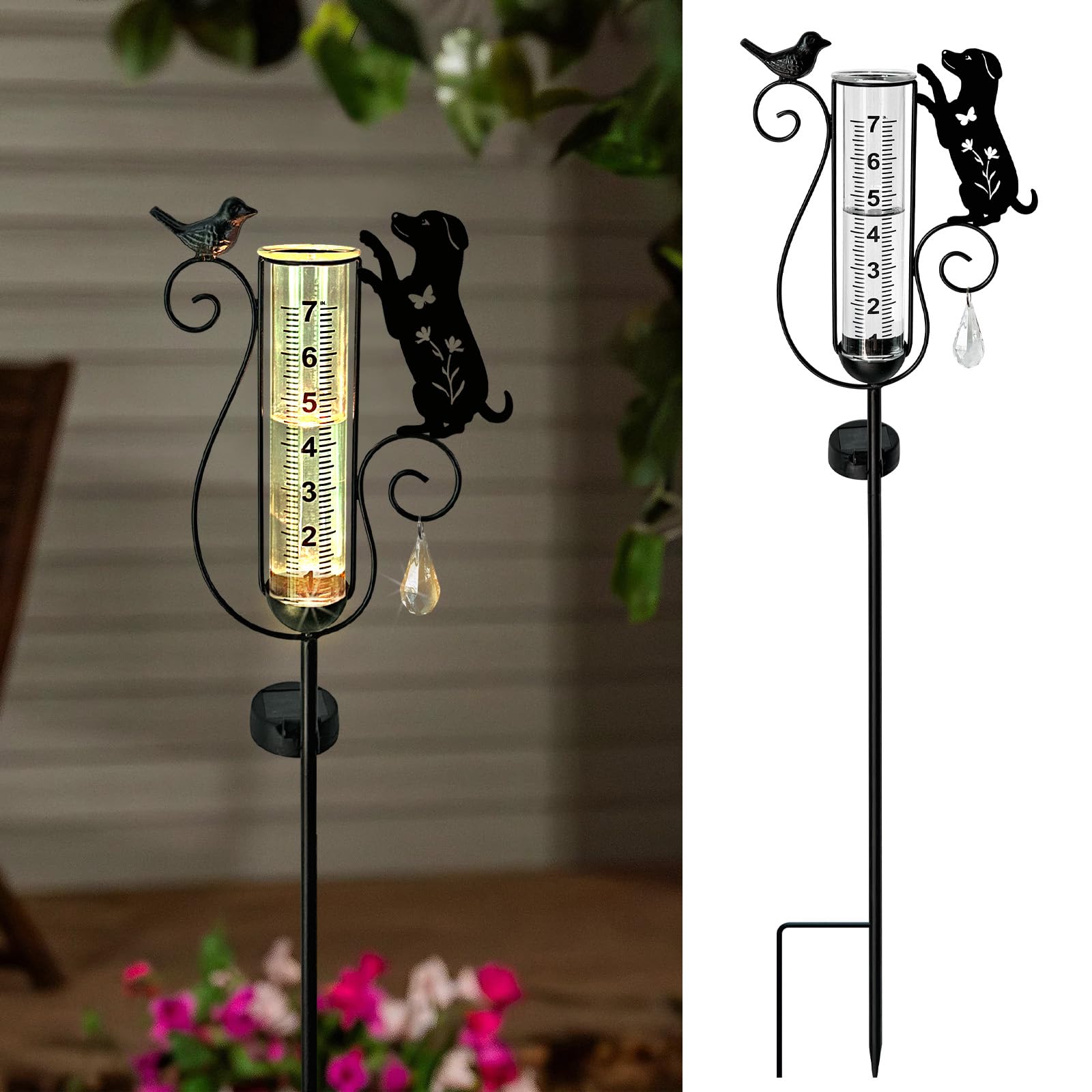 hokfirm front stake showing decorative dog and bird, adds garden charm