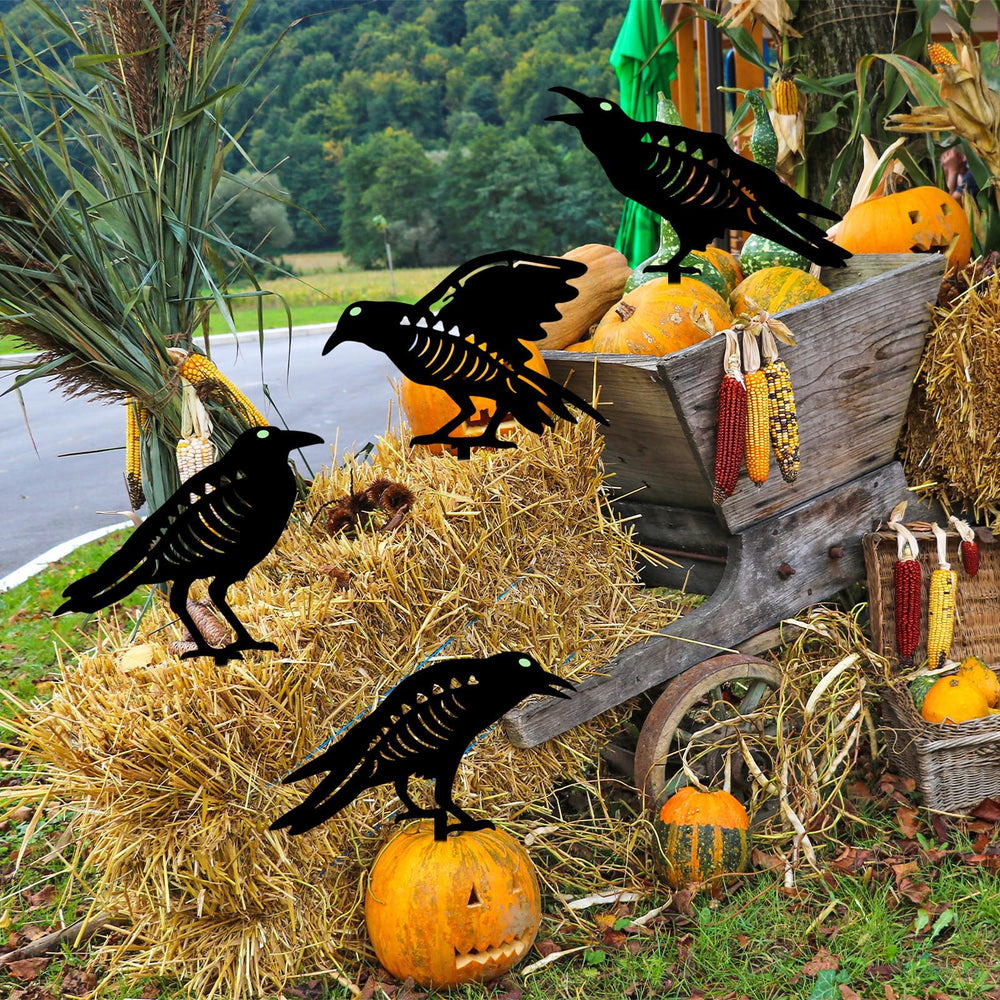 Hokfirm garden scene with stakes among plants adding spooky curb appeal