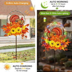 Hokfirm turkey placed along garden pathway creating welcoming fall lighting