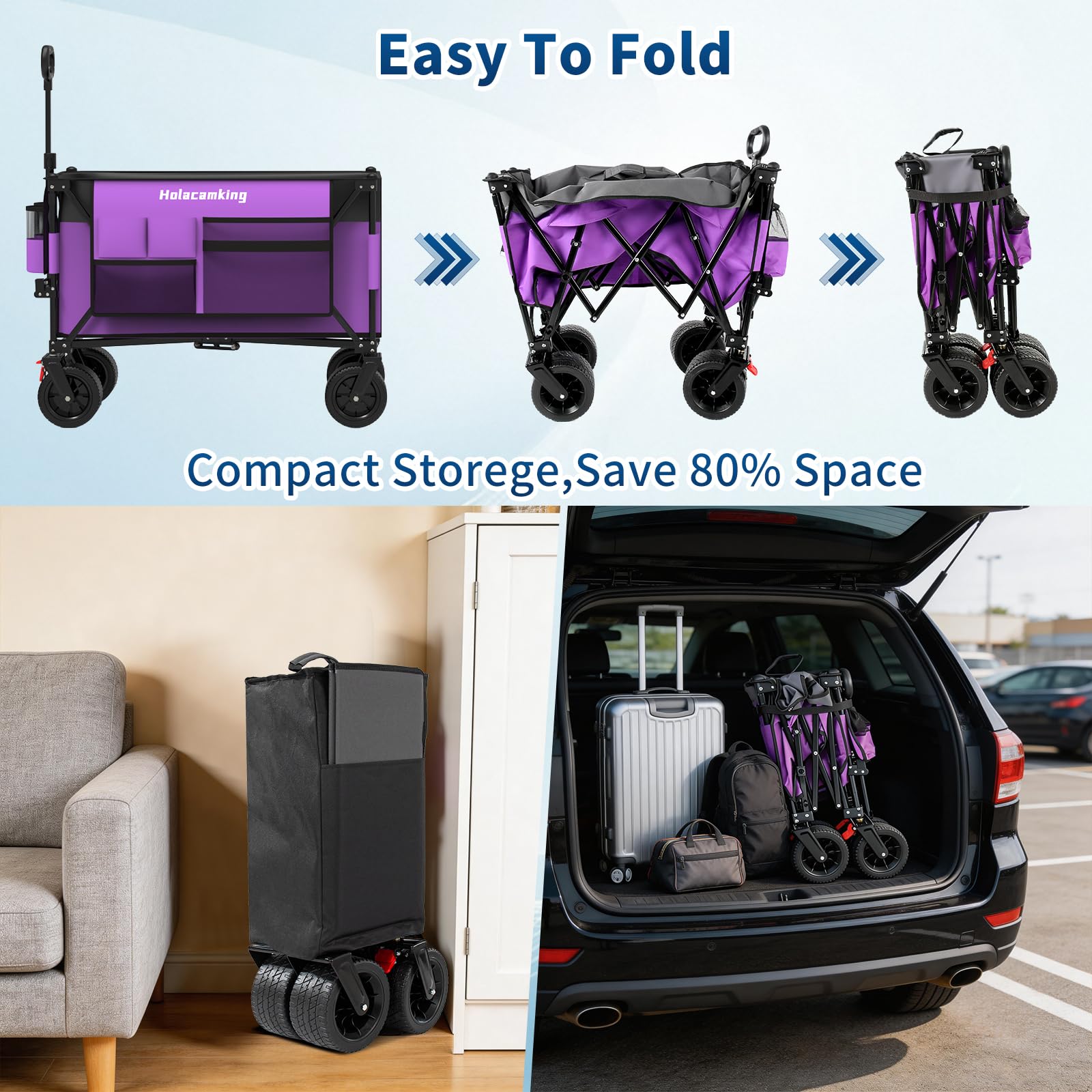 Holacamking wagon on beach with canopy up, provides shaded seating for outings