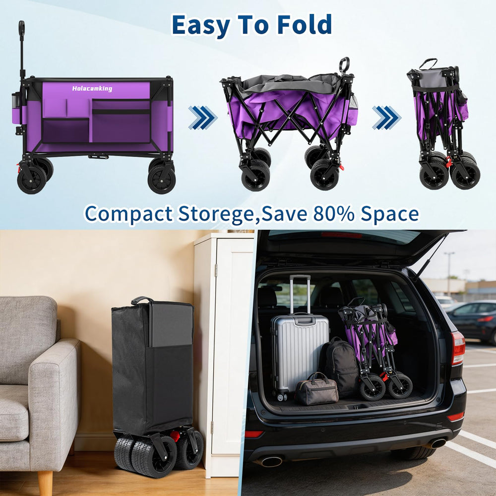 Holacamking wagon on beach with canopy up, provides shaded seating for outings