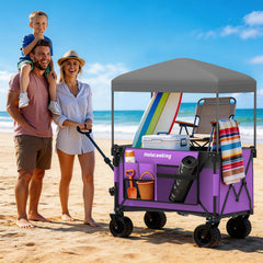 Holacamking folded compact wagon in trunk, demonstrates easy storage benefit