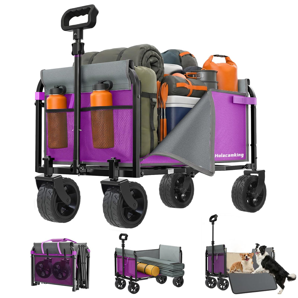 Holacamking front profile showing folded wagon and easy access benefit
