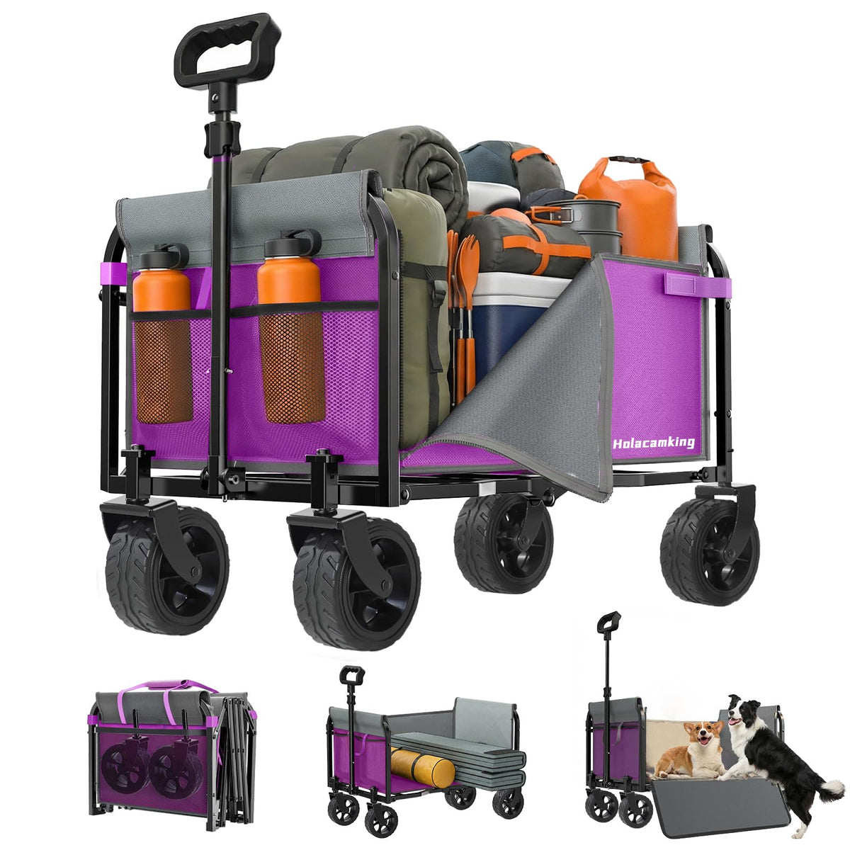 Holacamking front profile showing folded wagon and easy access benefit