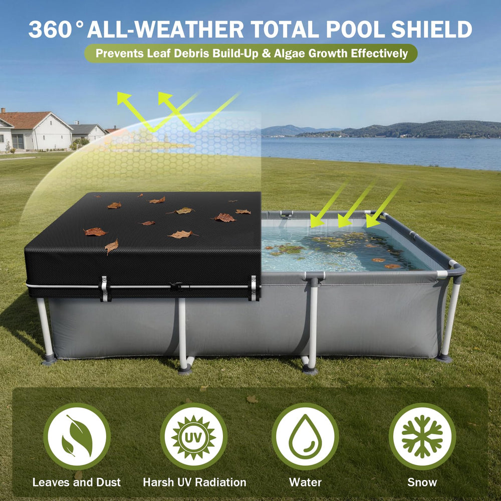HOLDCOVER in backyard lifestyle scene showing cleaner, protected pool