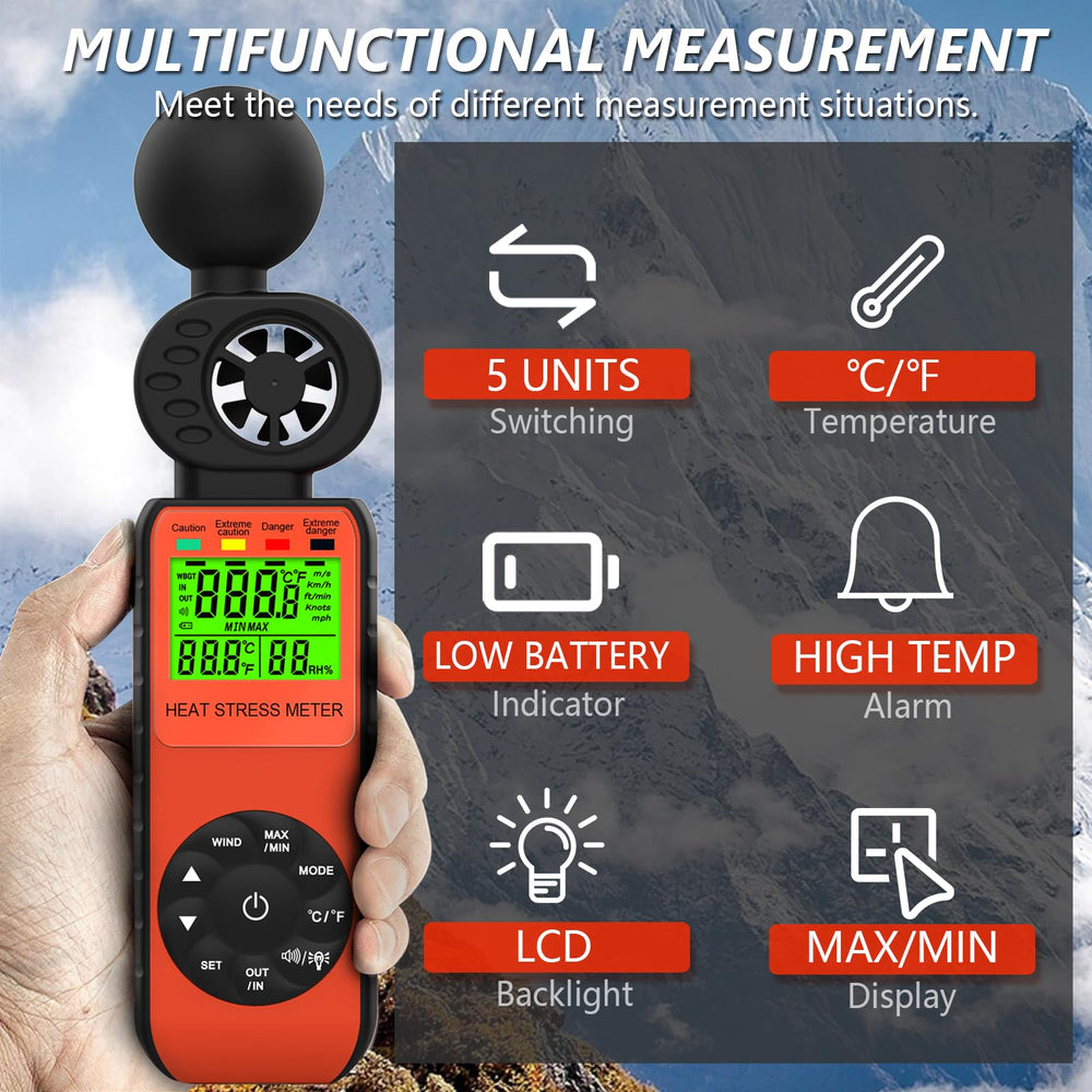 HOLDPEAK black globe WBGT sensor showing heat index measurement benefit