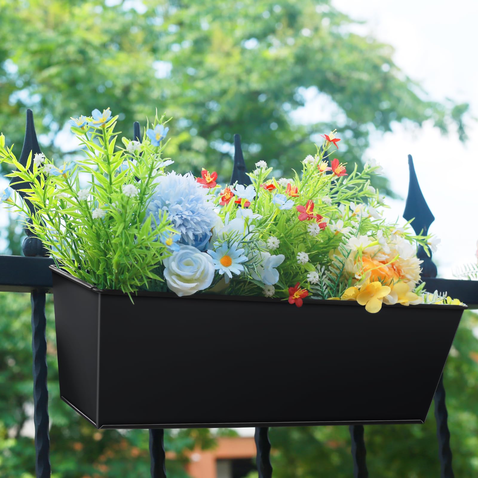 Holensun planter mounted on wood deck rail showing sturdy outdoor attachment