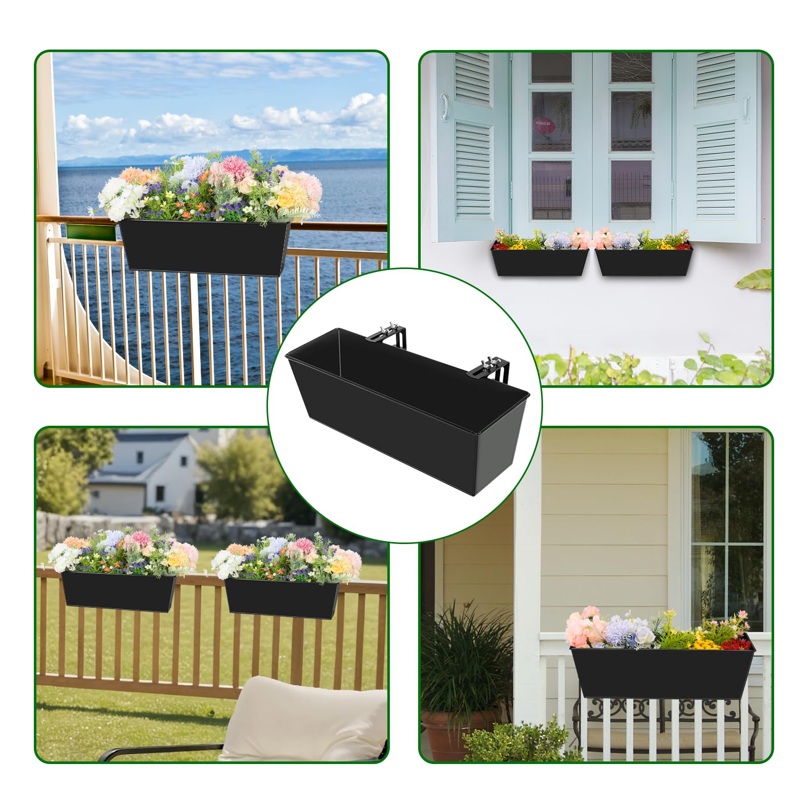 Holensun four planters installed on balcony rail showing coordinated styling
