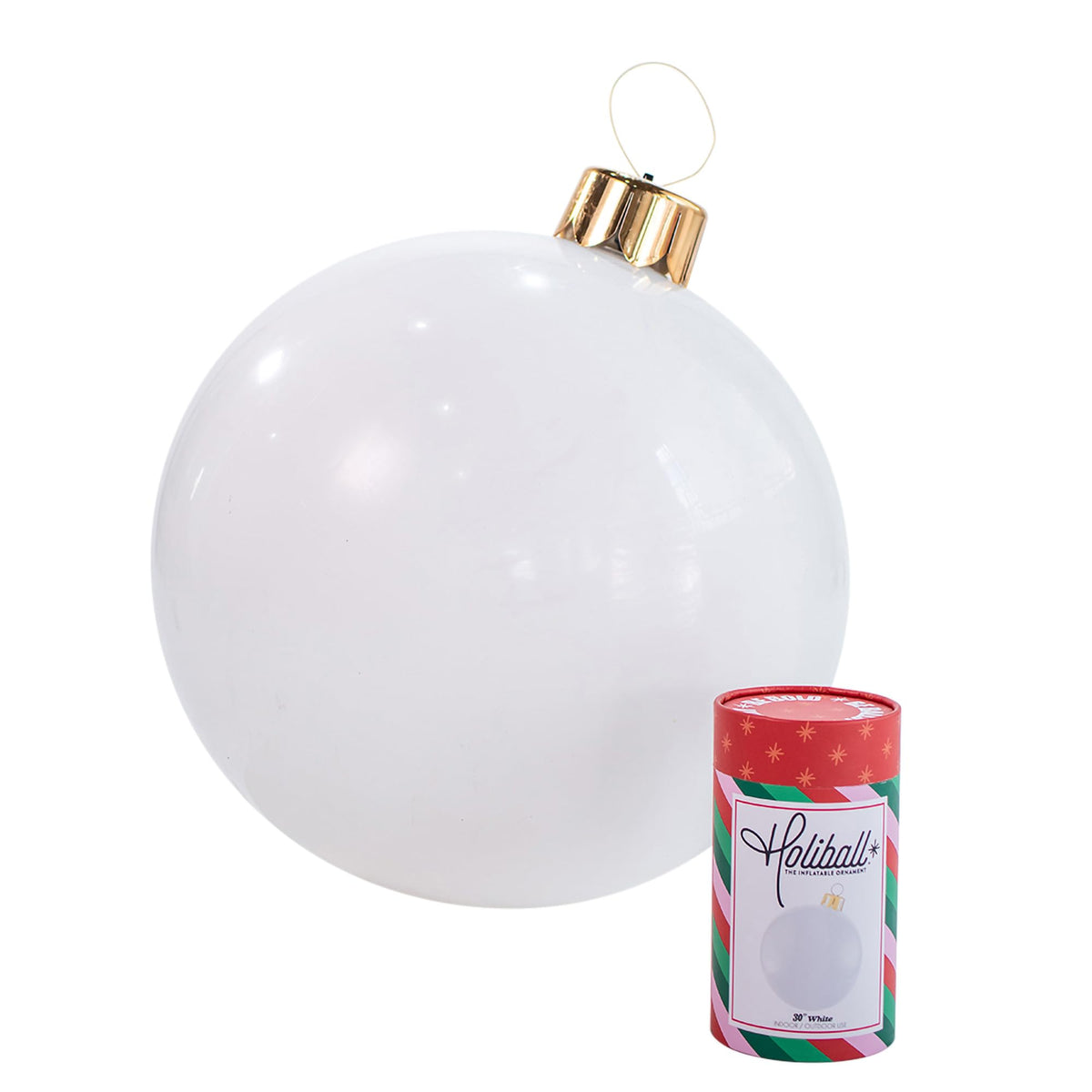 Holiball front view showing white 30-inch ornament and eye-catching scale