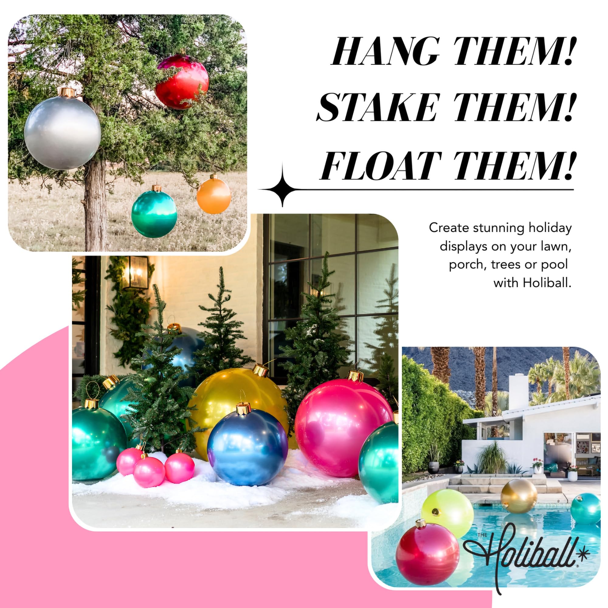 Holiball hanging from porch using hanger plug for instant festive impact
