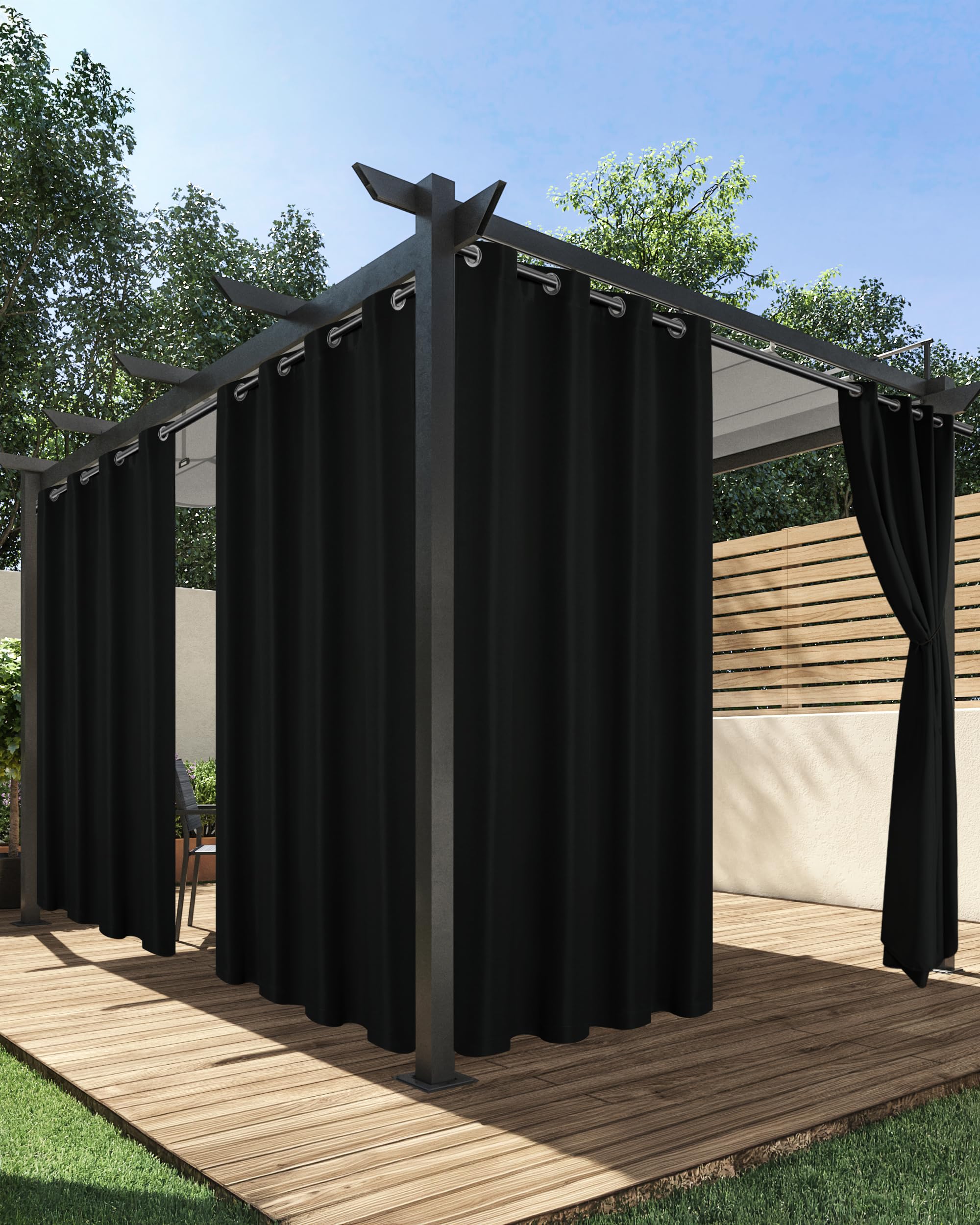 HolidayIdeas cortina exterior frontal mostrando cobertura y privacidad