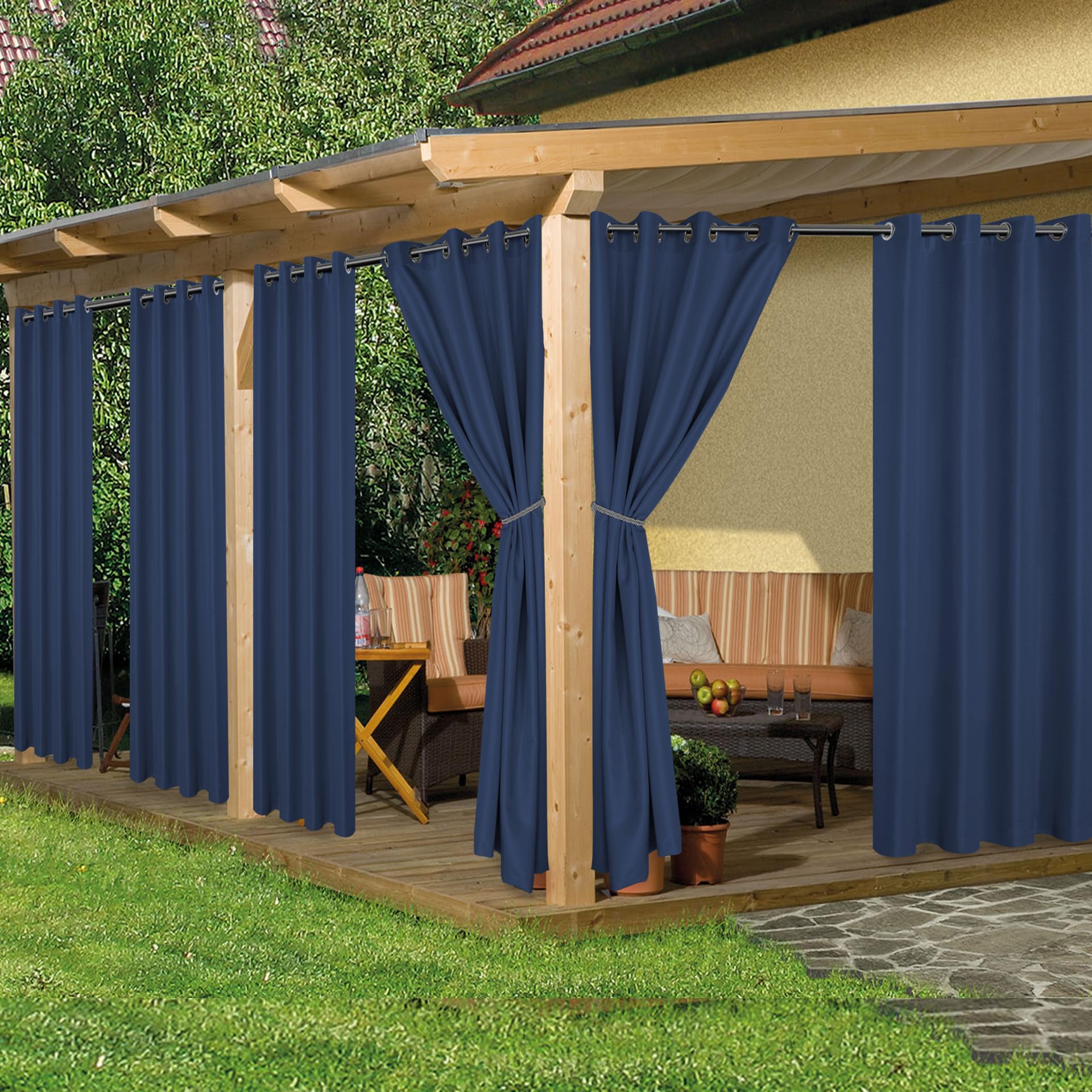 HolidayIdeas front view of six navy panels showing full coverage and stylish look
