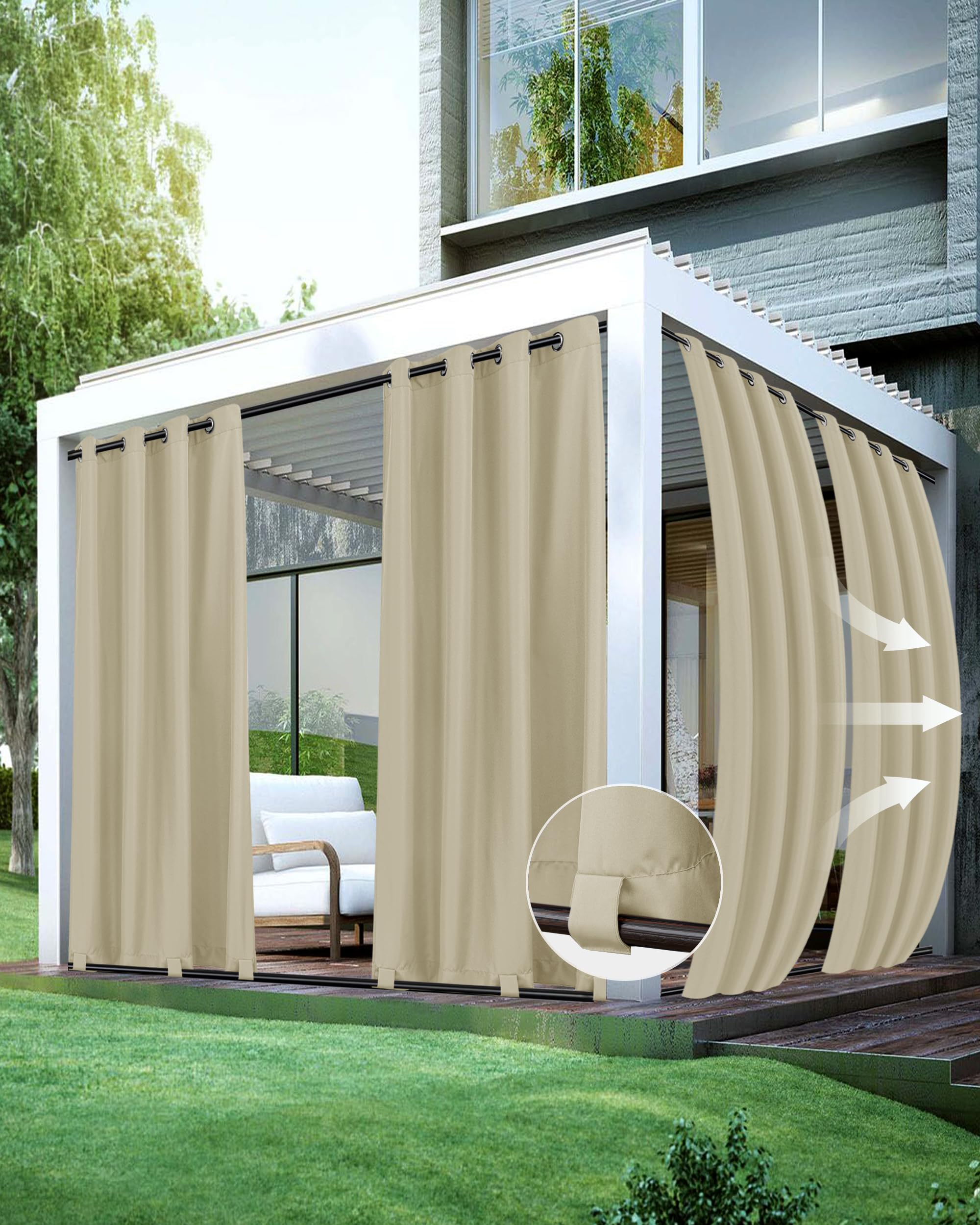 HolidayIdeas front view of four cream curtain panels showing neat drape and curb appeal