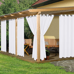 HolidayIdeas front view of six white panels showing full patio coverage and privacy