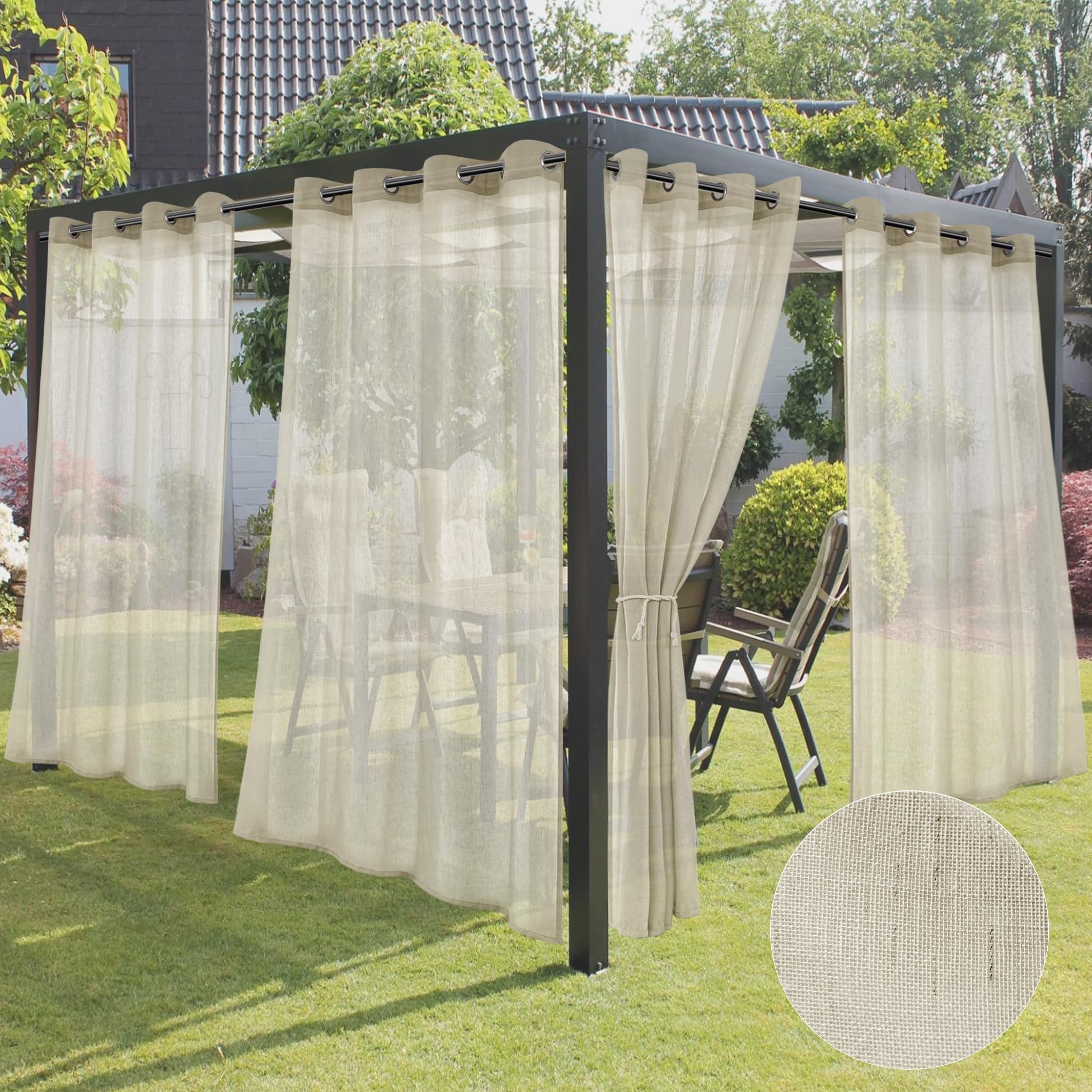 HolidayIdeas front view of four beige panels showing neat drape and elegant look