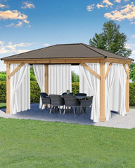 HolidayIdeas front view of six white outdoor curtain panels showing full coverage and privacy