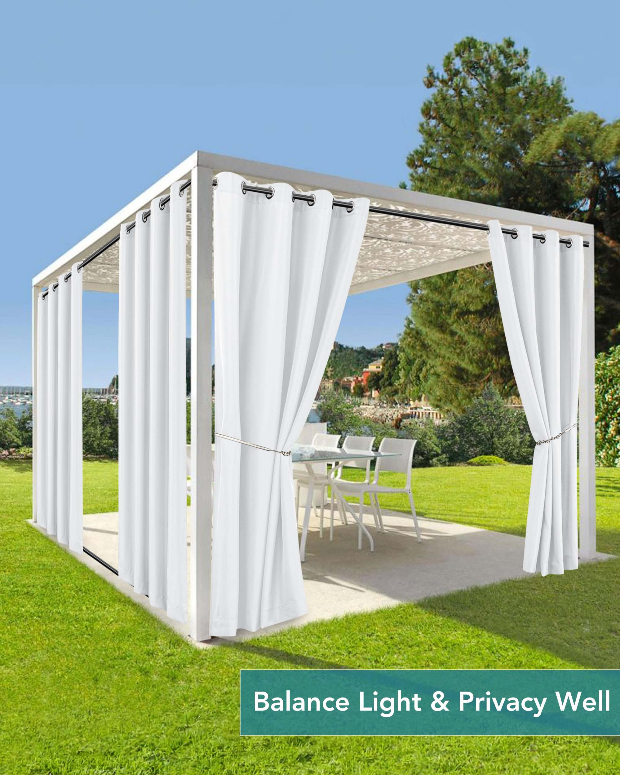 HolidayIdeas single panel hung on a patio rod showing clean look and privacy benefit