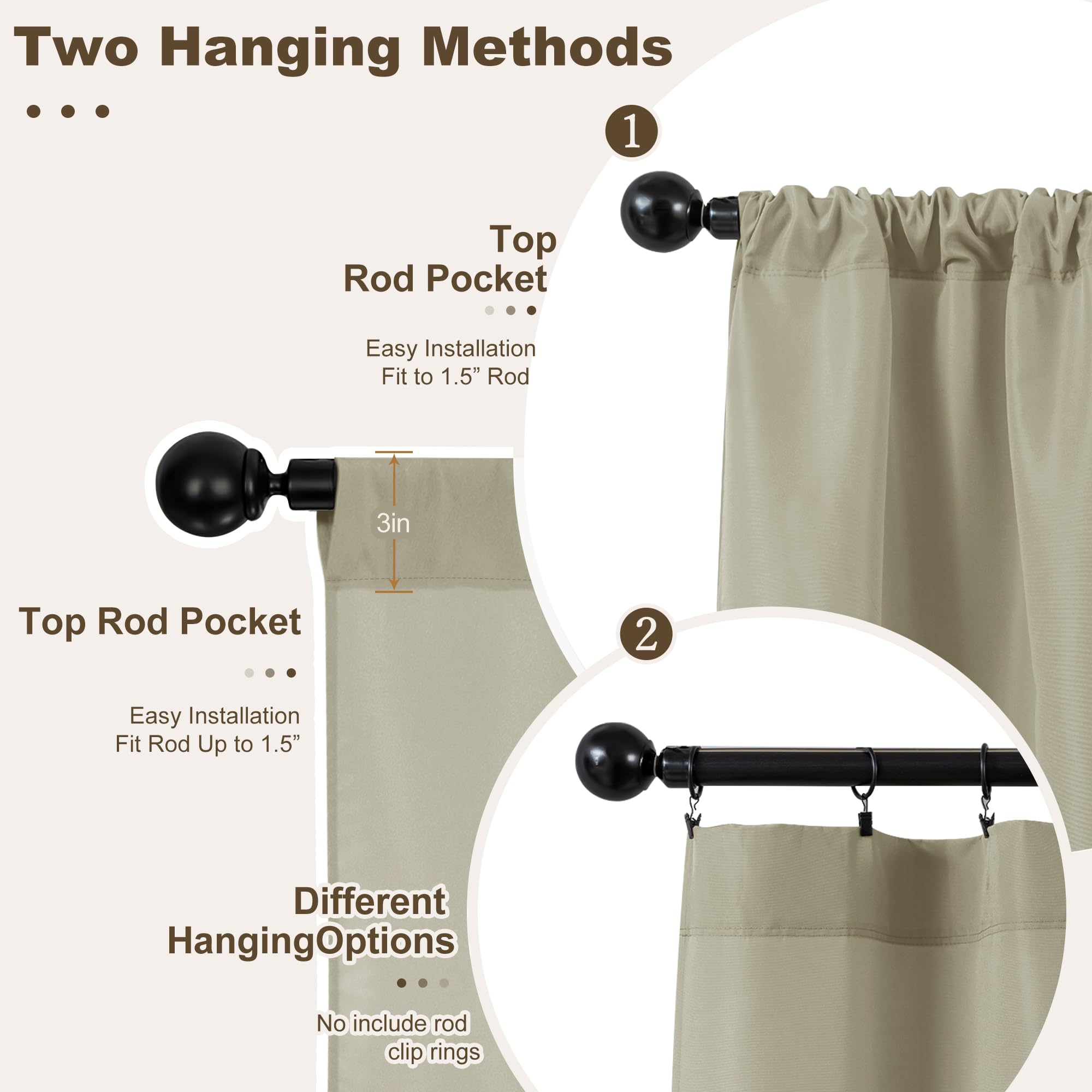 HolidayIdeas rod pocket detail illustrating easy installation on standard rods