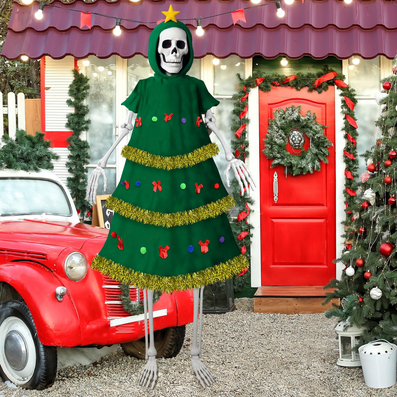 Hollowfly dressed skeleton in yard creating an eye-catching outdoor focal point