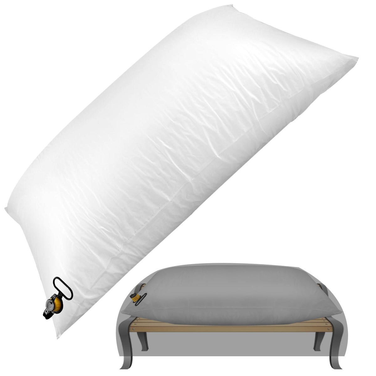 HolyMaji front view of rectangular airbag showing raised support and water-shedding benefit