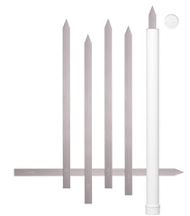 HOM front view of six flat skewers in package showing durable stainless steel