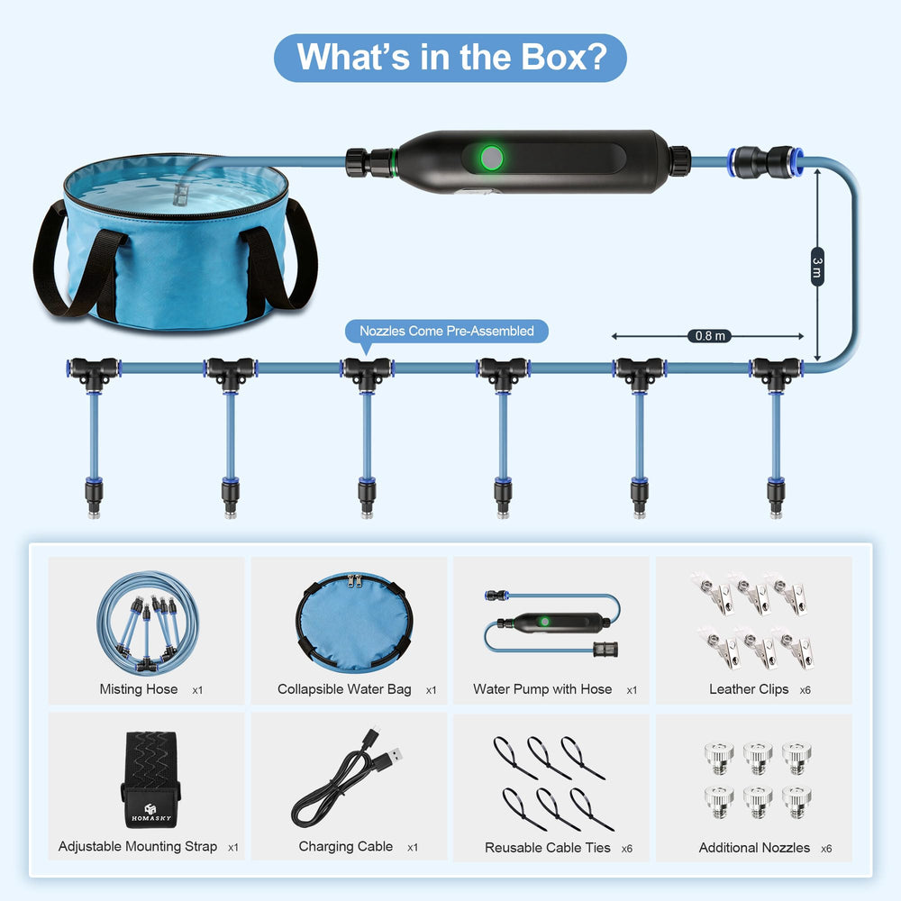 Homasky misting system cooling a campsite providing comfortable outdoor comfort