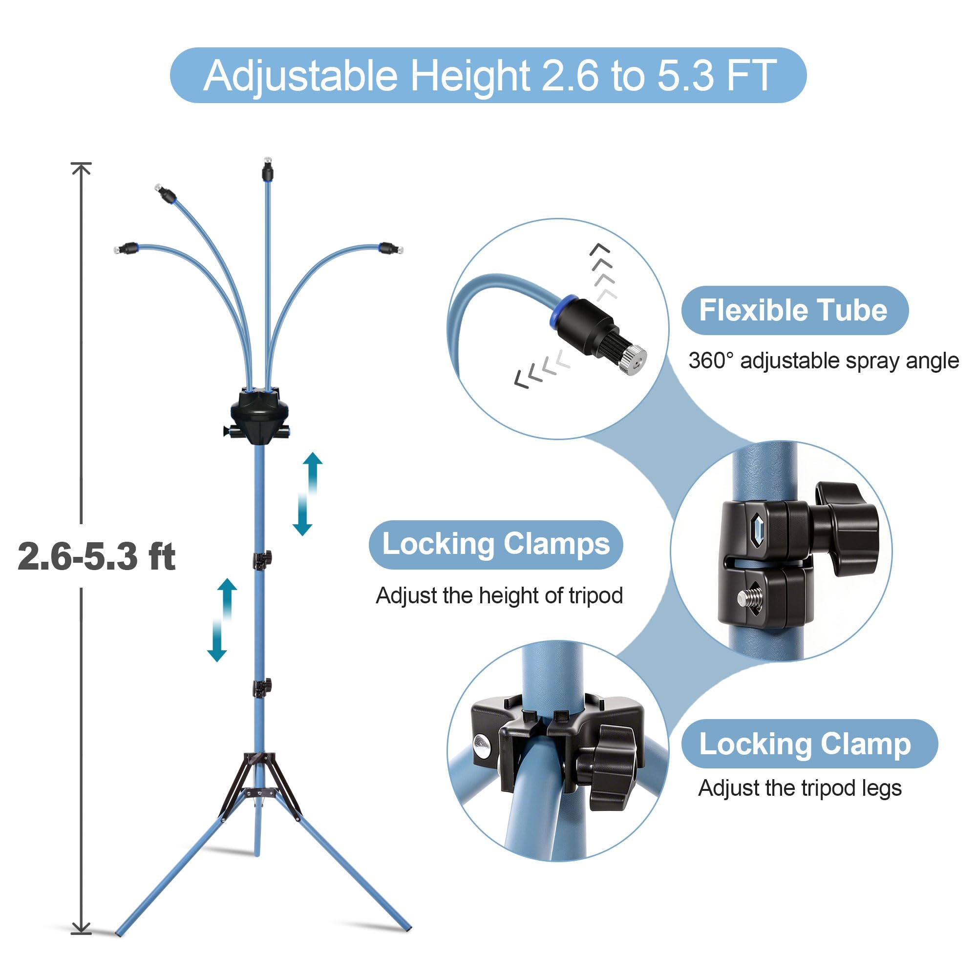 Homasky tripod height adjustment shown for versatile cooling at different heights benefit