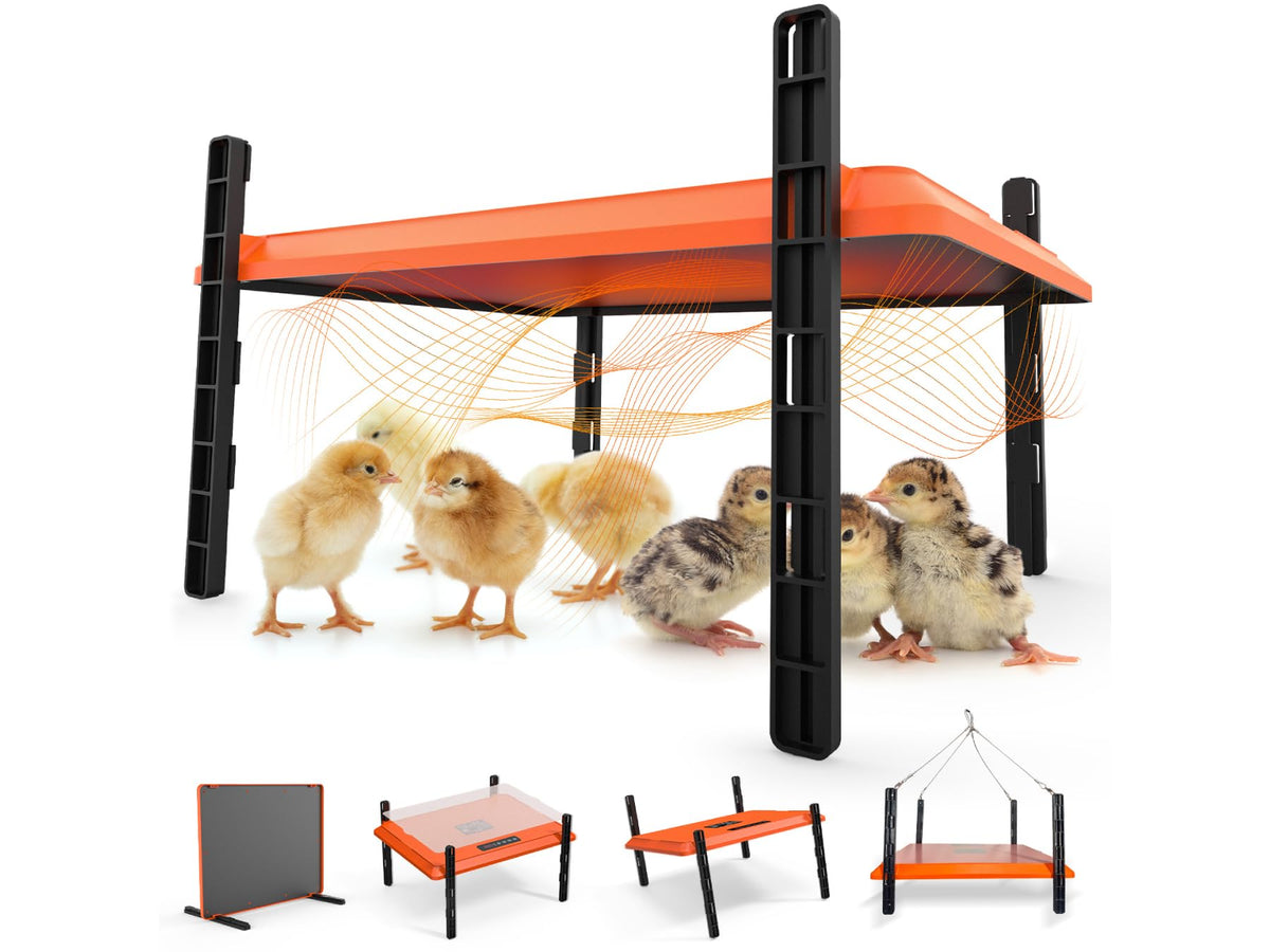 Homcolorful front view of brooder plate showing full heating surface and brand benefits