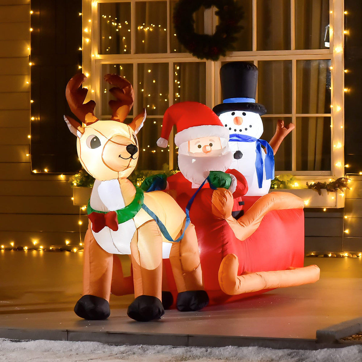 HOMCOM front view lit sleigh showing festive curb appeal and quick setup