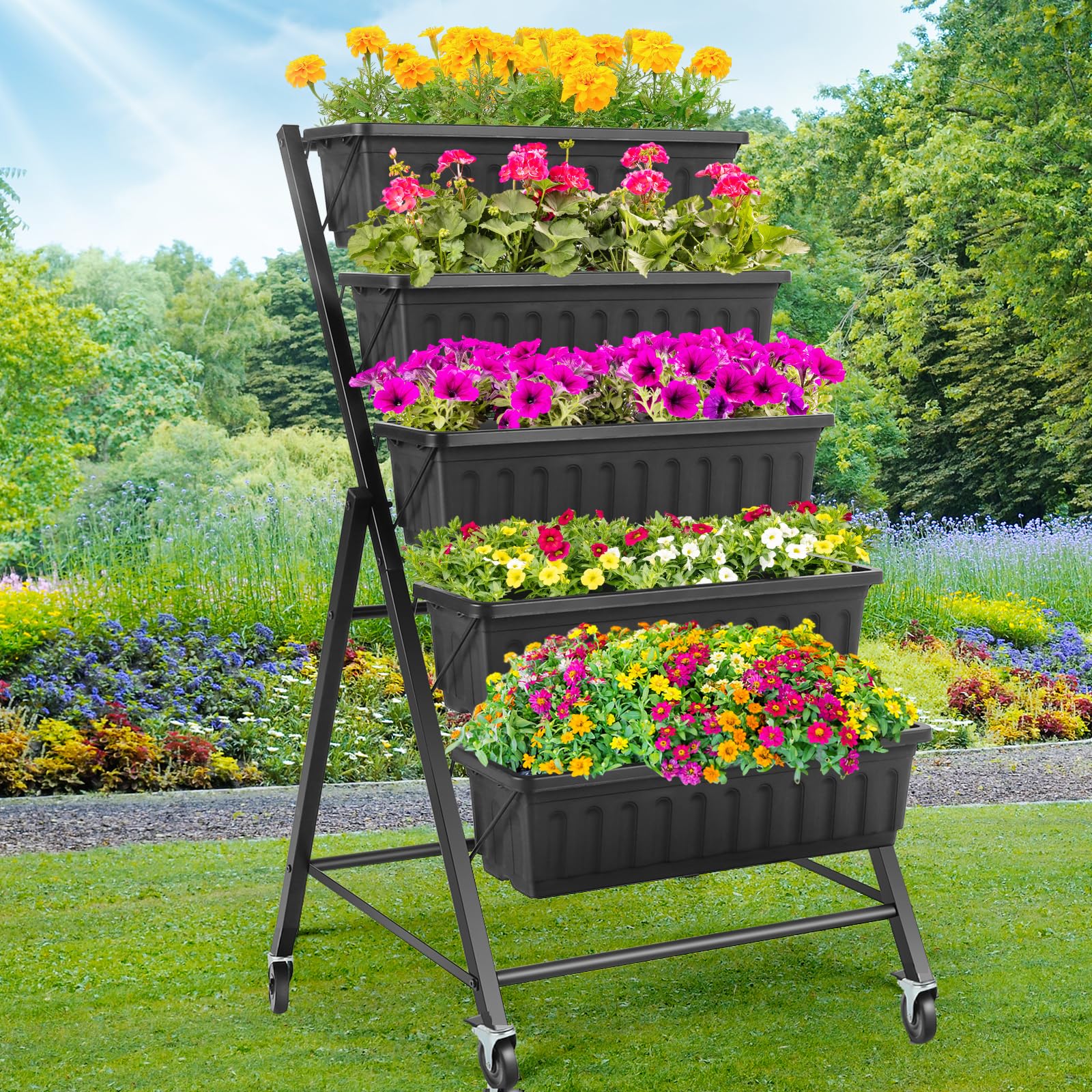 Homdox front view of 5-tier vertical garden showing compact space saving