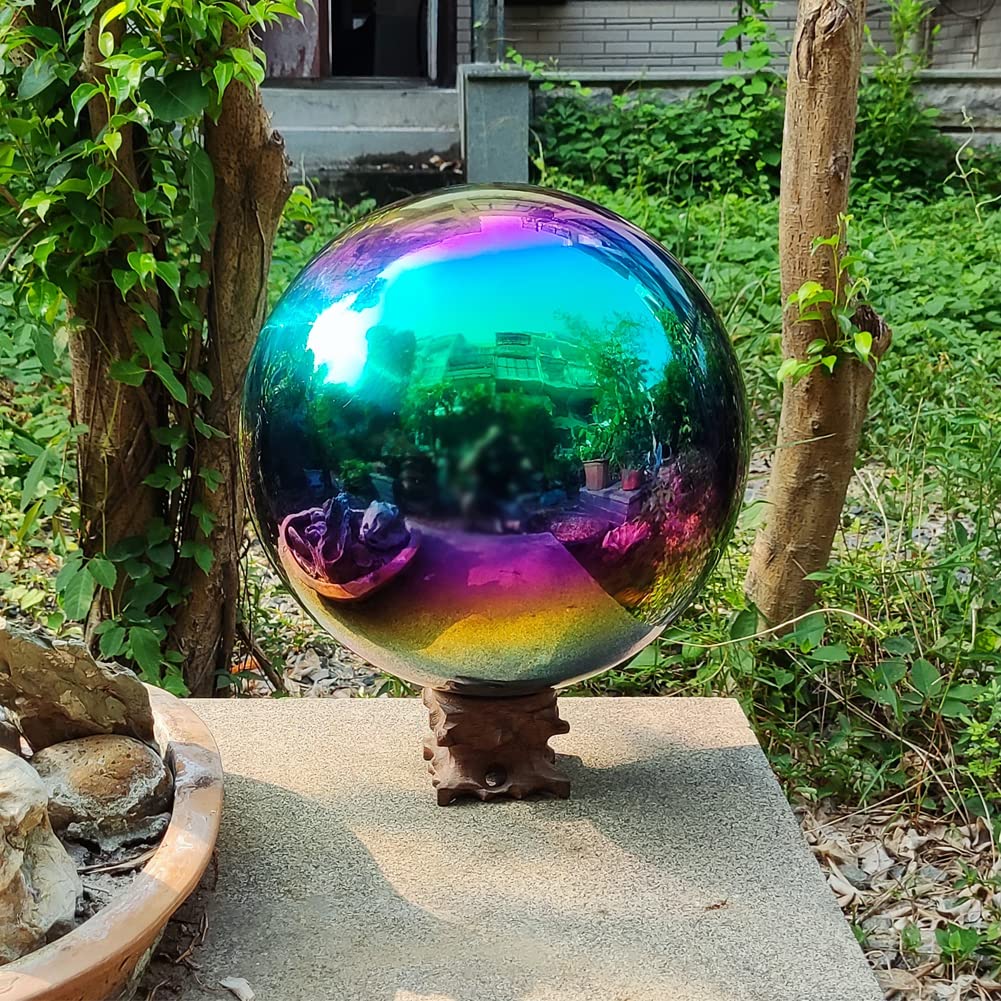 HomDSim globe on pedestal in garden creates colorful reflective focal point