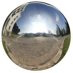 HomDSim stainless steel gazing globe front view showcasing sleek mirror finish