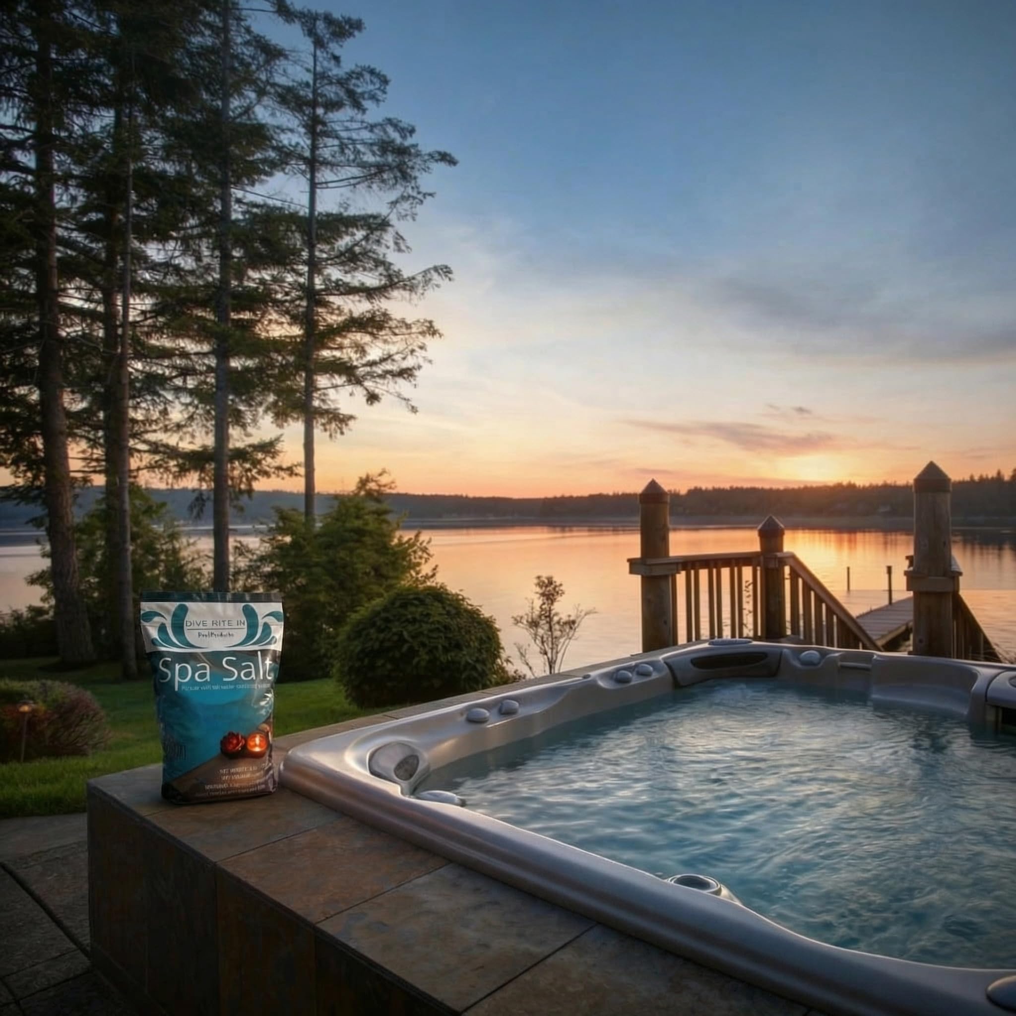 Home and Country USA pouring salt into hot tub for easy maintenance