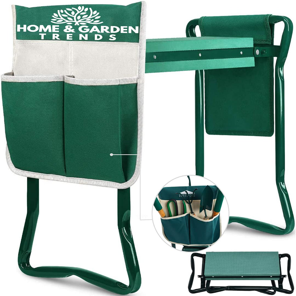 Home & Garden Trends front view of garden kneeler showing sturdy frame and handles for stable support