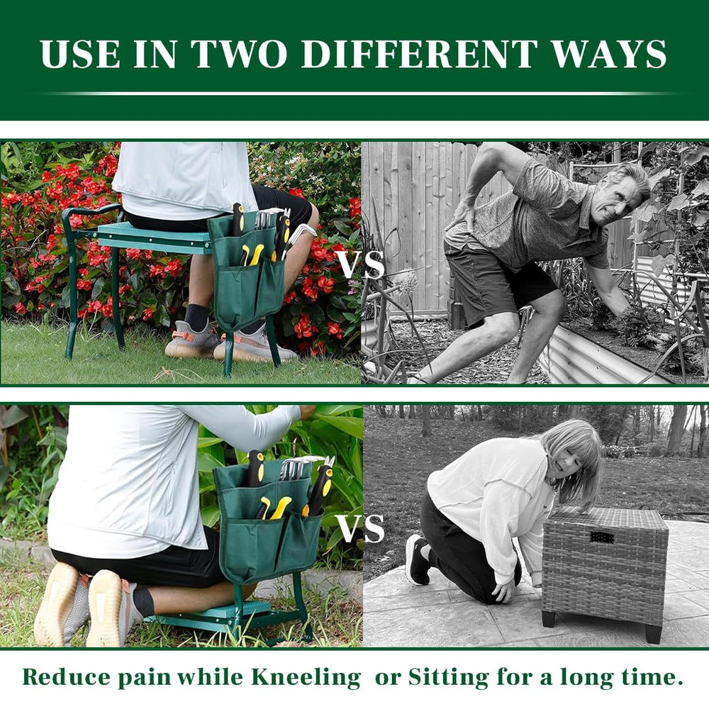 Home & Garden Trends bench beside hand for scale highlighting lightweight 5.7 lb portability