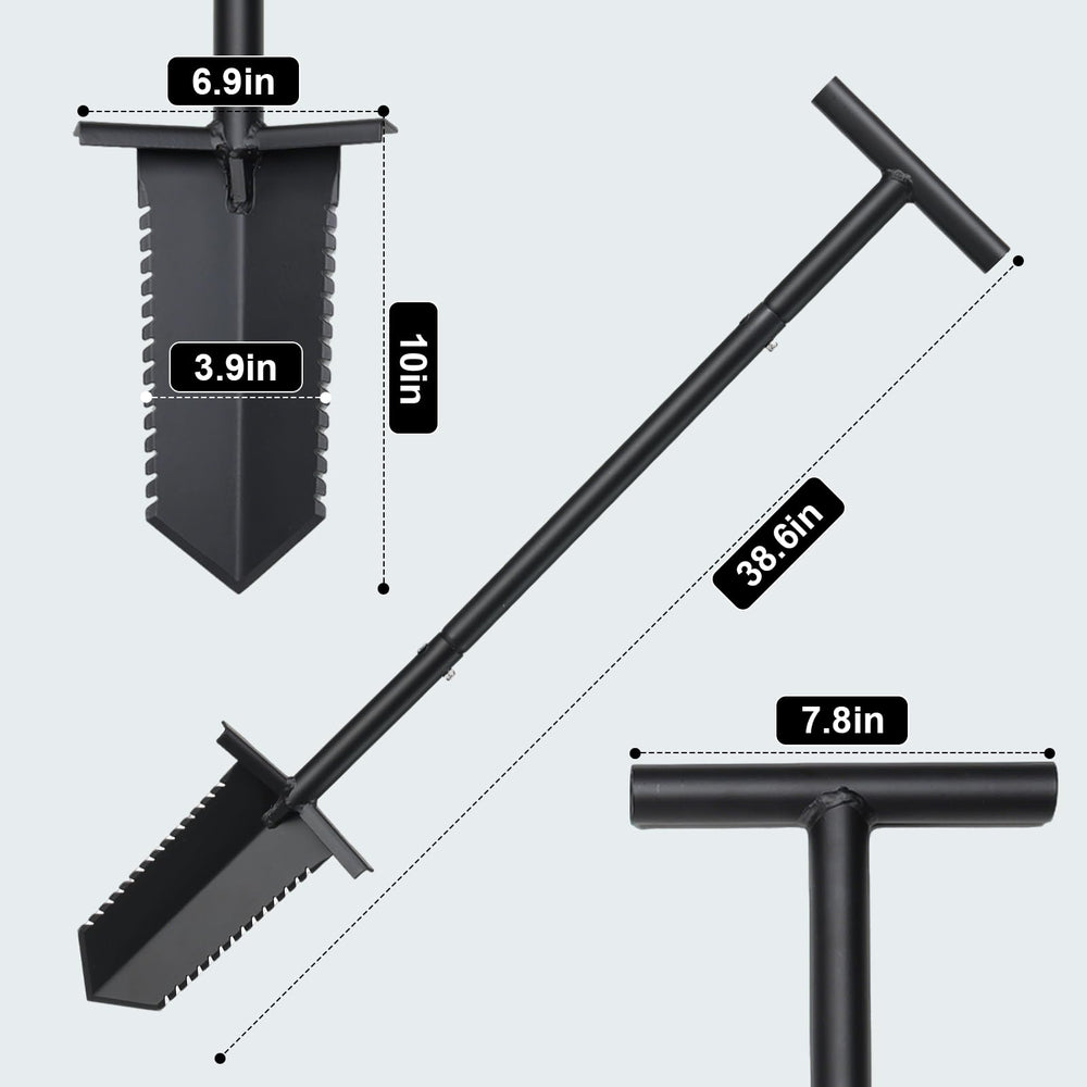 HOME RIGHT close-up of serrated V-blade demonstrating efficient root cutting