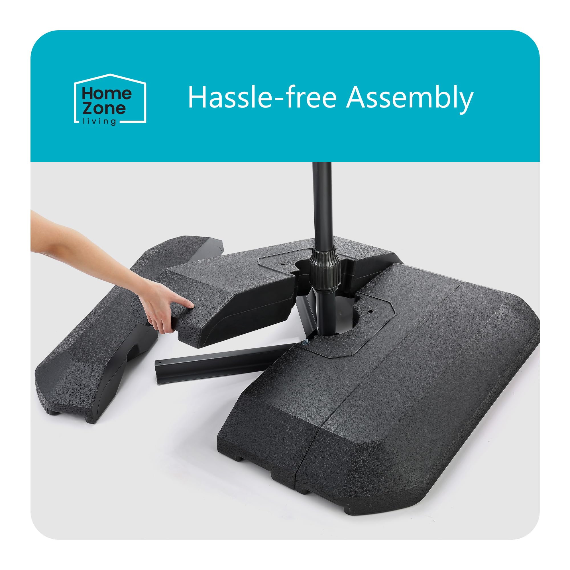 Home Zone Living base next to a foot showing compact 18-inch footprint benefit