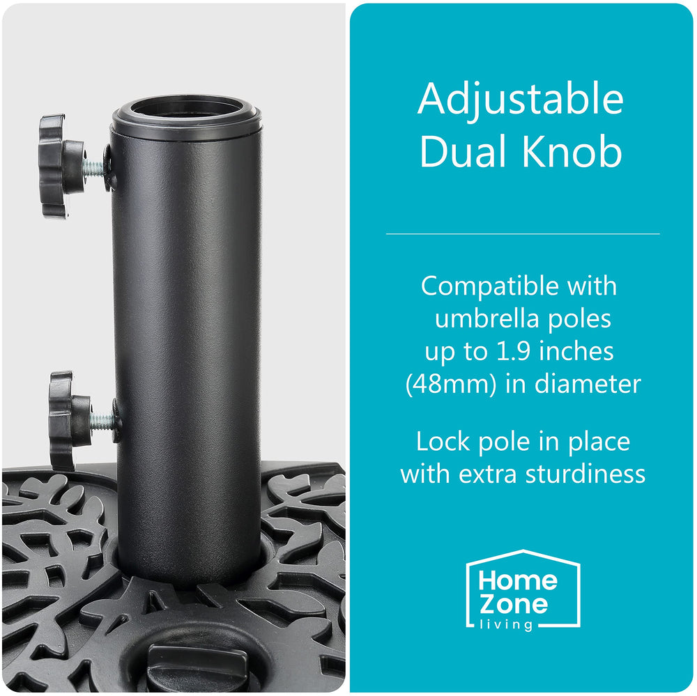 Home Zone Living close-up of adjustable knob securing umbrella pole for tight fit