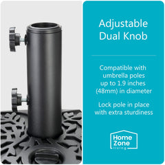 Home Zone Living close-up of adjustable knob securing umbrella pole for tight fit