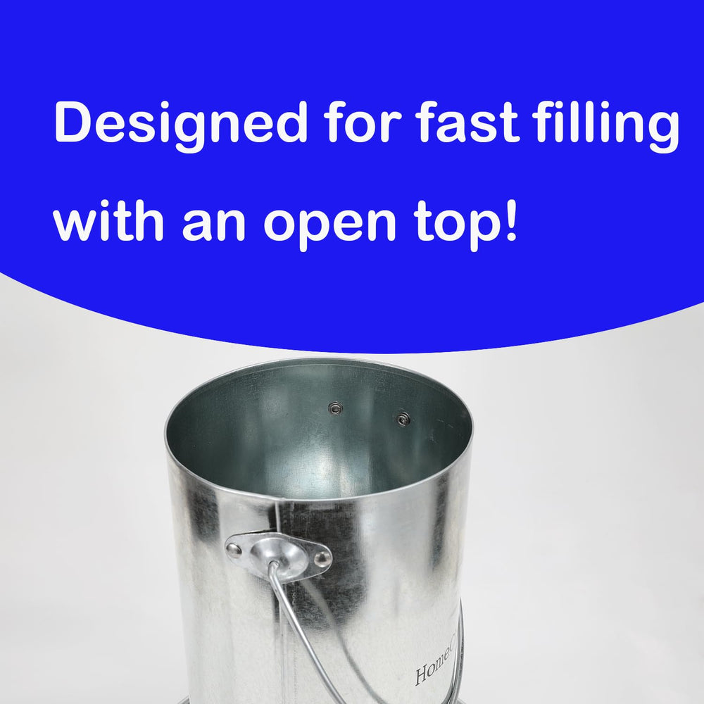 HomeCheer feeder beside feed bag demonstrating 9-pound capacity