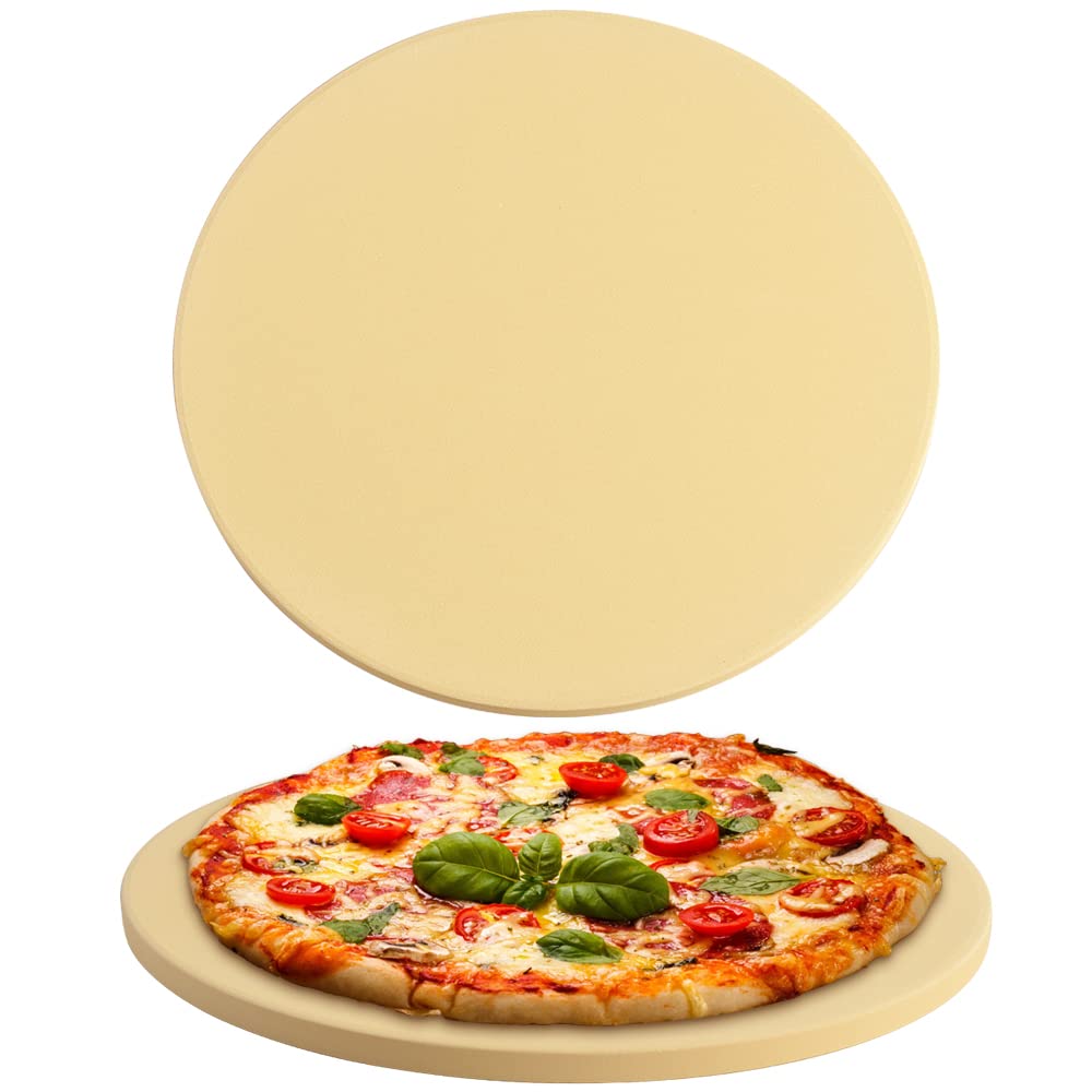 homEdge front view of round baking stone showing clean surface and size, improved crust results